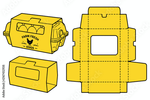 Yellow egg carton box packaging die cut template design Vector