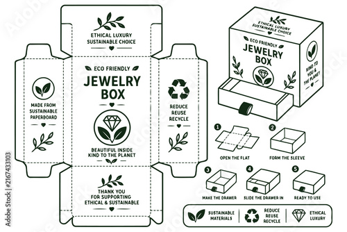 Eco friendly jewelry box packaging template design Vector