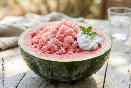 Gefrorene Wassermelone mit Kokoscreme