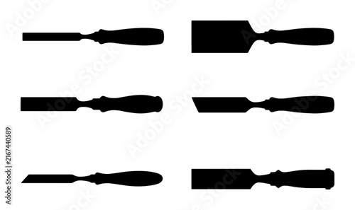 Foto 70 Chisel Set Vector Icons, Woodworking Tools Silhouettes, Carpentry Equipment C