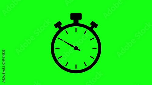 Stopwatch timer icon animation on green screen. spinning clock icon animation, clock icon animation. Clean timer and clock animation for media and interface use.4k animation