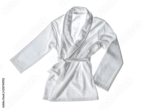 White luxury spa bathrobe isolated on white background.