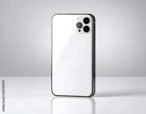 White smartphone back view with triple camera module.