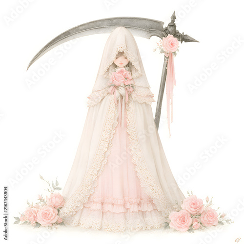 Gothic bridal doll with roses and scythe