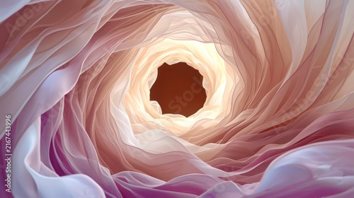 Soft pink swirls spiral inward toward a glowing center