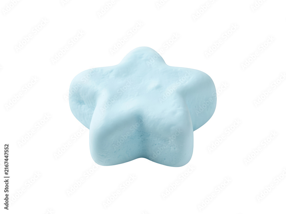 Fototapeta premium A single light blue starshaped marshmallow isolated on transparent background