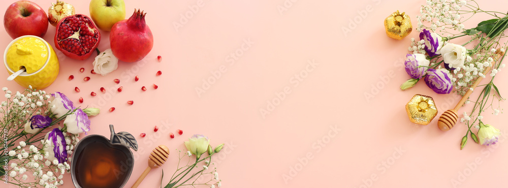 Fototapeta premium Rosh hashanah (jewish New Year holiday) concept. Traditional symbols