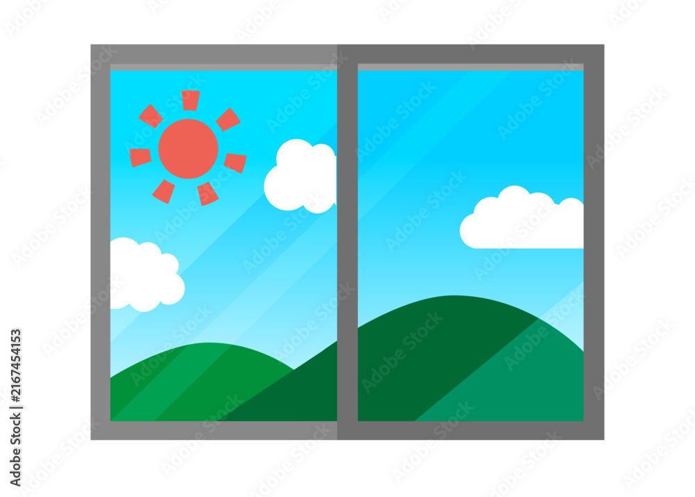 Fototapeta premium This is an illustration of mountains and a window.