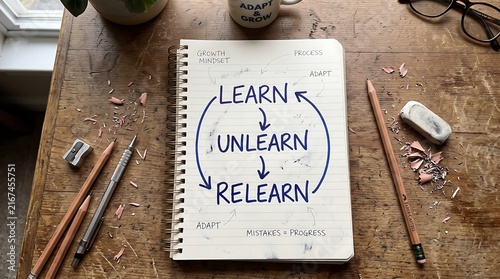 Learn unlearn relearn cycle written on a notebook page