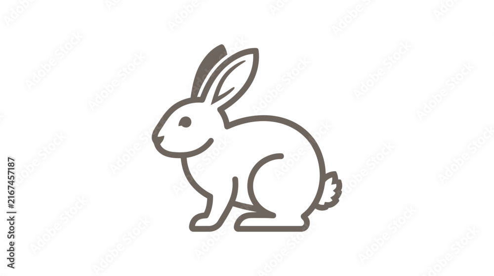 Fototapeta premium Hare outline drawing depicting a minimalist brown animal silhouette in profile against a plain white background surface.