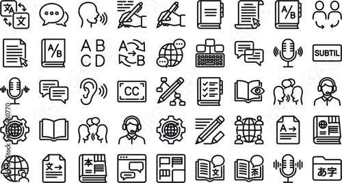 Language translation and global communication isometric vector icon set with linguistics symbols
