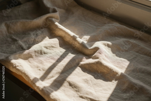 Neutral Linen Texture with Window Light Shadow for Elegant Organic Interior Background and Branding Mockup