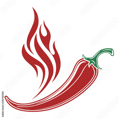 Spicy red chili pepper illustration with heat fire effect for food packaging and organic label design isolated vector graphic symbol for restaurant and grocery store.