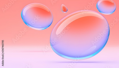 ピンク背景に浮かぶ透明なガラス球の3Dイラスト