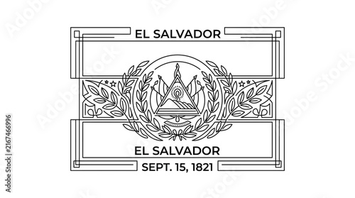 Minimalist Line Art Illustration of El Salvador National Emblem and Flag Design