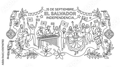 El Salvador Independence Day Celebration with Traditional Dancers Musicians and National Symbols