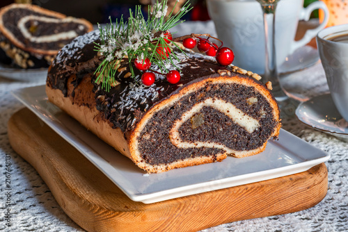 Makowiec - traditional Polish Christmas poppy seed cake with nuts