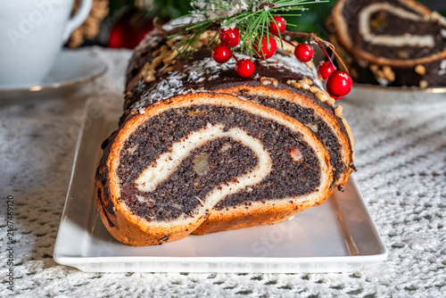 Makowiec - traditional Polish Christmas poppy seed cake with nuts