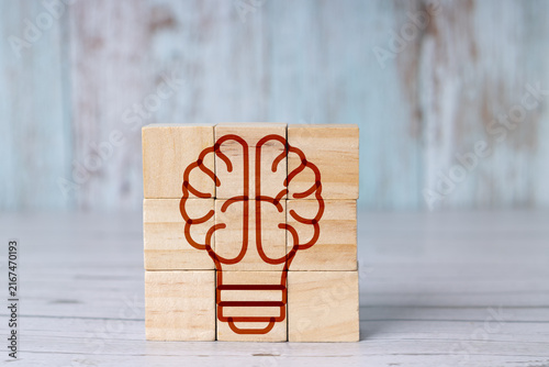 Idea concept, light bulb with a brain, 