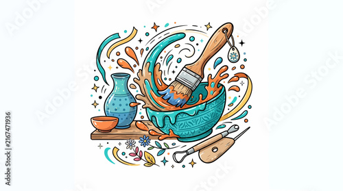 Colorful Illustration of Baking Mixing Process.
