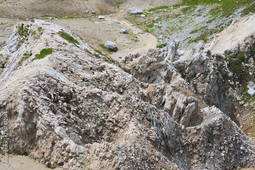 Cuadro en lienzo Glacial debris that surfaced in the Alps after snow melt and glacier retreat
