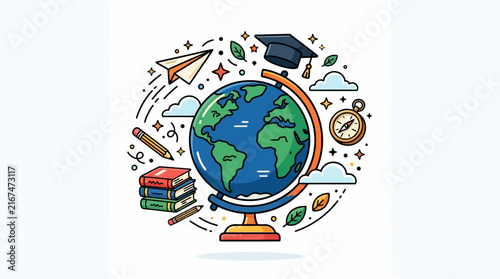 Education and global learning concept illustration flat design.