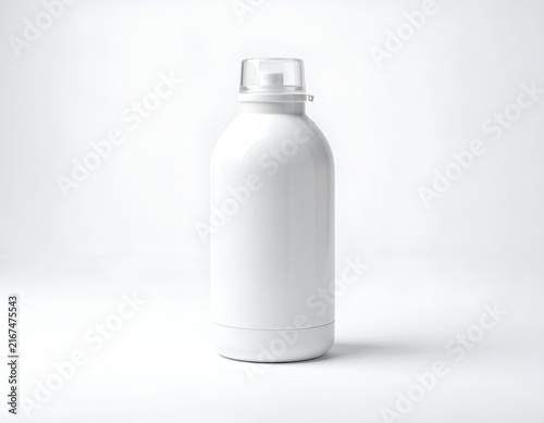 White plastic bottle with handle cap on white background.