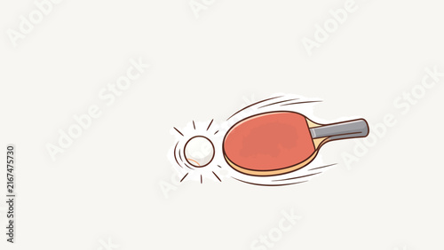 Cartoon Ping Pong Ball Hit by Red Racket with Motion Lines on White Background