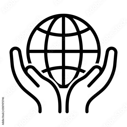 Hands holding globe icon representing global protection and care