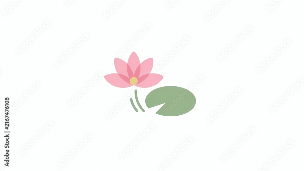 Obraz premium Pink lotus flower with green leaf and stem on white background with illustration minimalist botanical