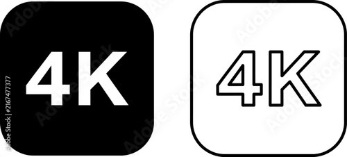 4K resolution icons in black and white for digital media and high-definition displays