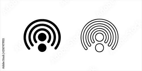 Podcast and live broadcast signal vector icon set, featuring solid and outline web streaming connection symbols on white background.