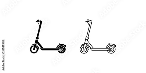 Electric scooter icon set with solid glyph and outline line vector illustration for urban transport, eco mobility, and rental apps.