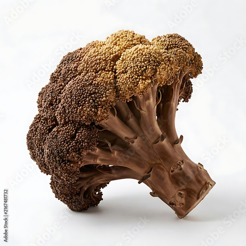 A Brown Broccoli Head Isolated on a Transparent Background