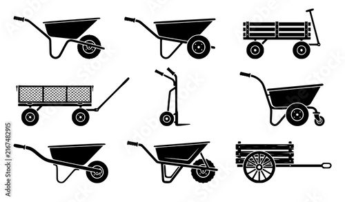 Foto Wheelbarrow and Garden Cart Black Silhouette Vector Collection with Utility Wago