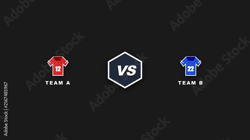 Versus graphic design with red and blue team jerseys for sports competition.