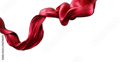 Luxury red fabric flowing isolated on transparent background with copy space 3D render