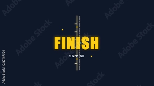 Minimalist graphic design featuring the word finish with marathon distance indicator.