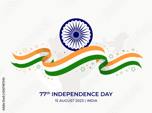 India 77th Independence Day Celebration with Tricolor Ribbon
