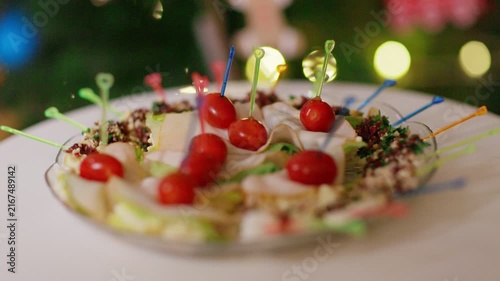 Festive Platter of Delicious Canap s with Cherry Tomatoes and Skewers
