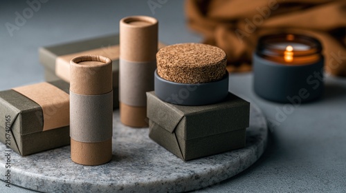 Kraft Tube and Cork Jar with Dark Packaging and Candle