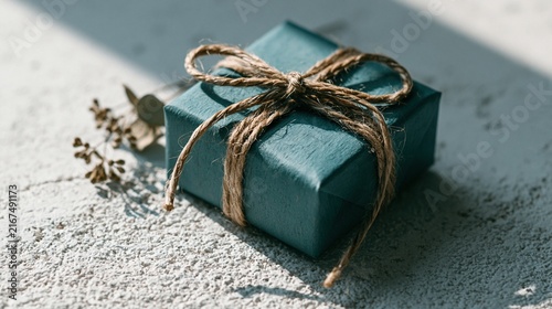Teal Gift Box Wrapped with Natural Jute Twine