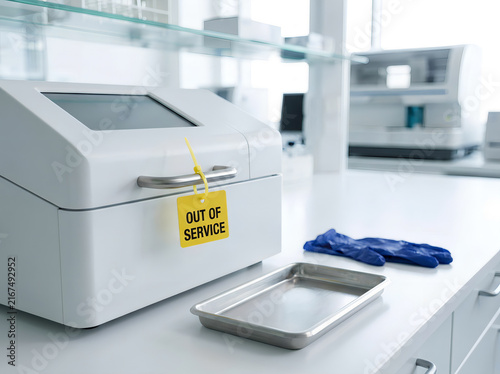 Medical Laboratory Analyzer Machine with Yellow Out of Service Tag