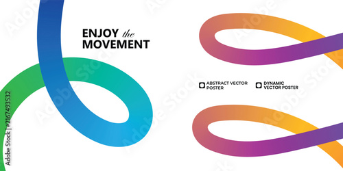 Blue and green gradient curved thick flowing loop lines. White background. Vector illustration.