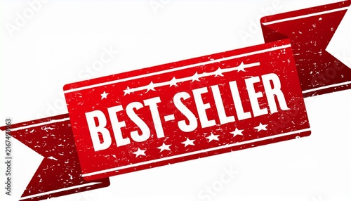red best seller stamp with ribbon and stars grunge effect