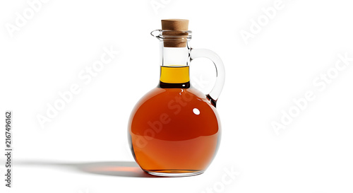 Bottle of amber liquid with cork stopper