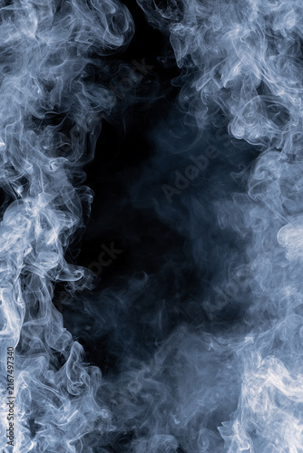 Abstract Blue Smoke Swirl Frame on Black Background