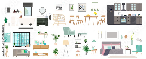 Ultimate home furniture and interior design constructor element set clipart