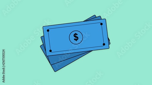 Flat 2D Animation of Blue Dollar Banknotes for Finance and Banking Background Loop