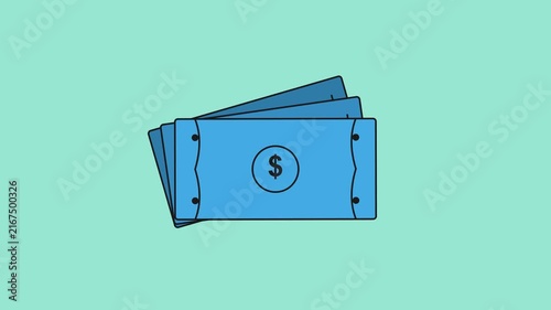 Flat Design Blue Money Stack Animation Business Finance Concept Loop Background
